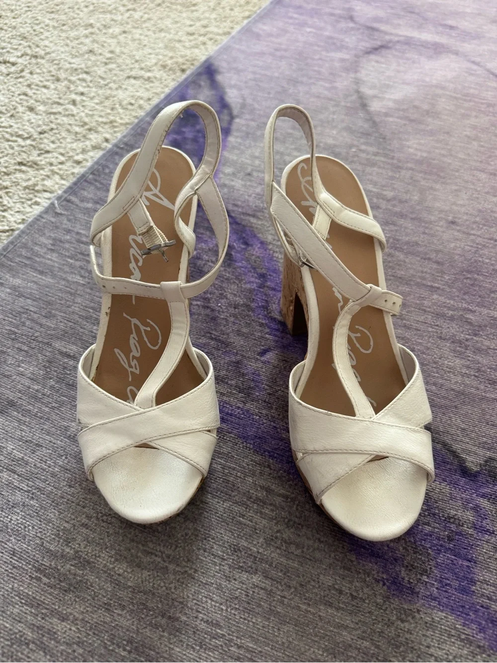 White Cork Platform Slingback Heels